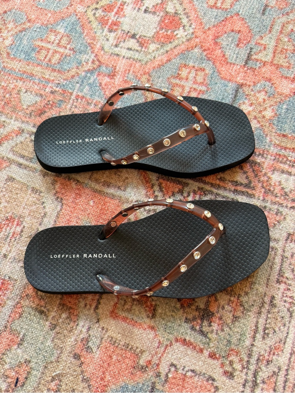 Loeffler Randall Brown Jeweled Strap Flip Flop Sandals - Picture 2 of 5
